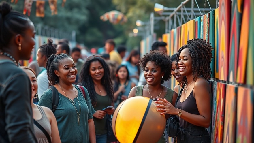 Joyful artists and festival-goers at the Atlanta events, showcasing vibrant art at the Fall Festival.