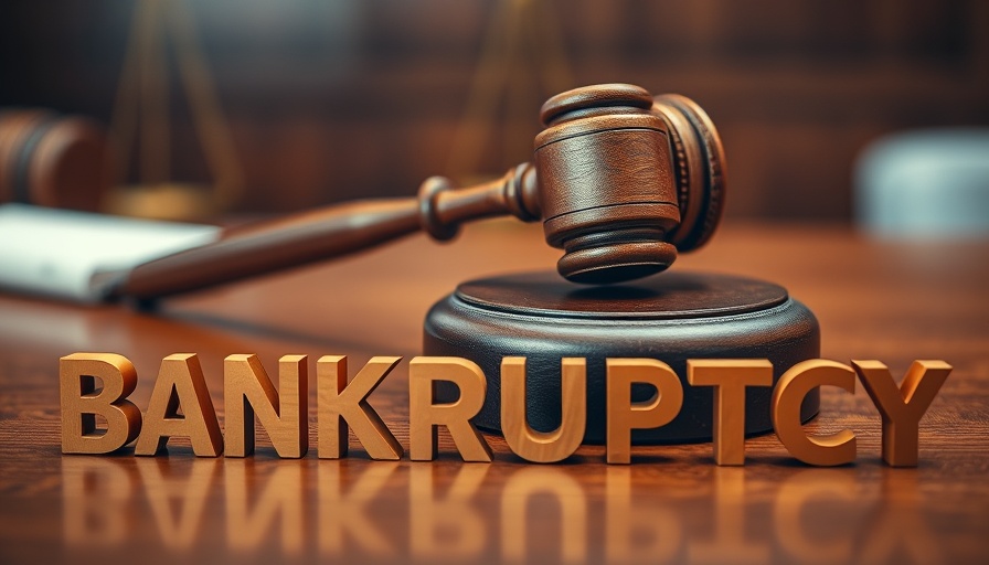 Judge's gavel symbolizing bankruptcy on wooden table.