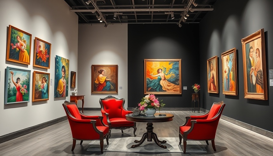 Art exhibition in Atlanta gallery with vibrant displays and classic decor.