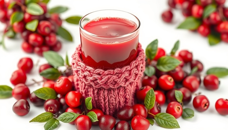 Vivid display of health benefits of cranberry juice and fresh cranberries.