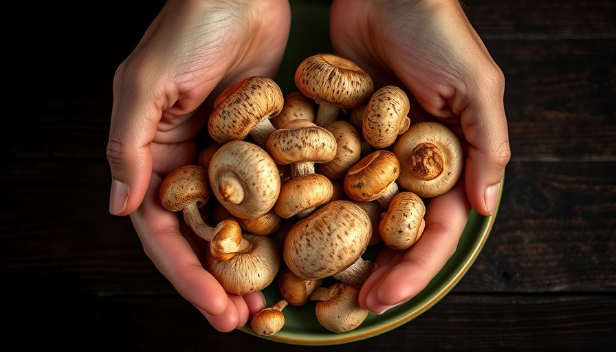 Fresh mushrooms being held and on a plate, emphasizing health benefits.