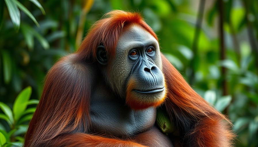 Majestic orangutan sitting calmly in a lush rainforest, how orangutans thrive without gaining weight.
