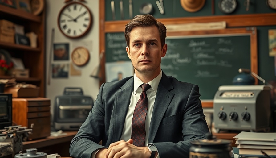 The Rocket Men play scene with professional attired individual focused at a desk.