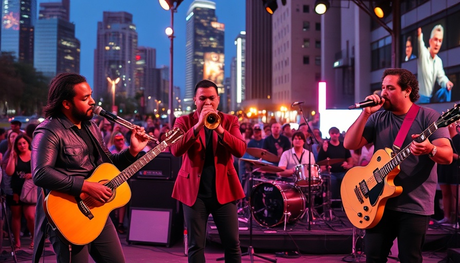 Live band performing at ELEVATE 2025 Atlanta Art Festival at night.