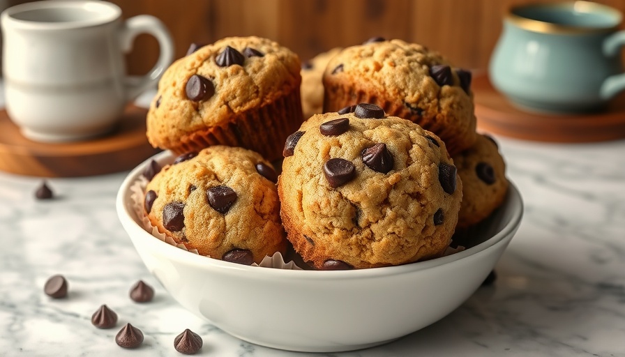 Brown butter rye chocolate chip muffin tops on marble counter.