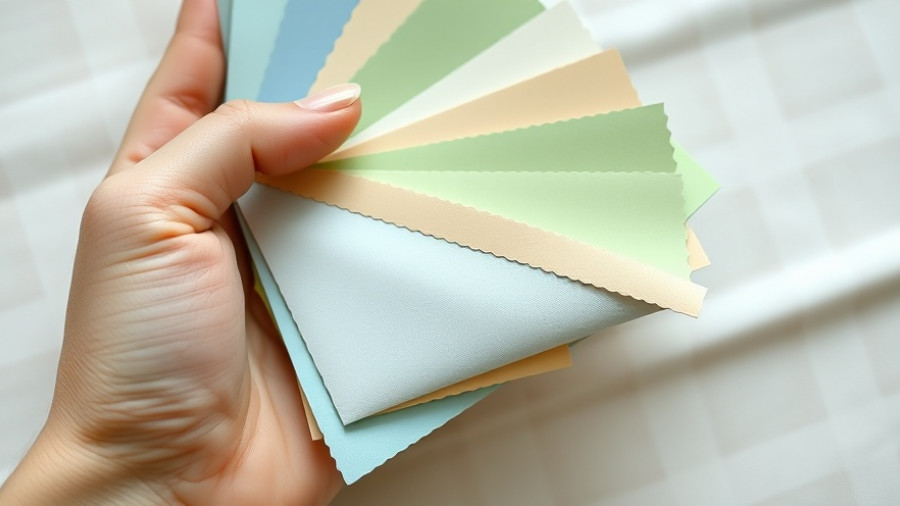 Pastel color swatches in hand at Holland & Sherry Atlanta showroom.