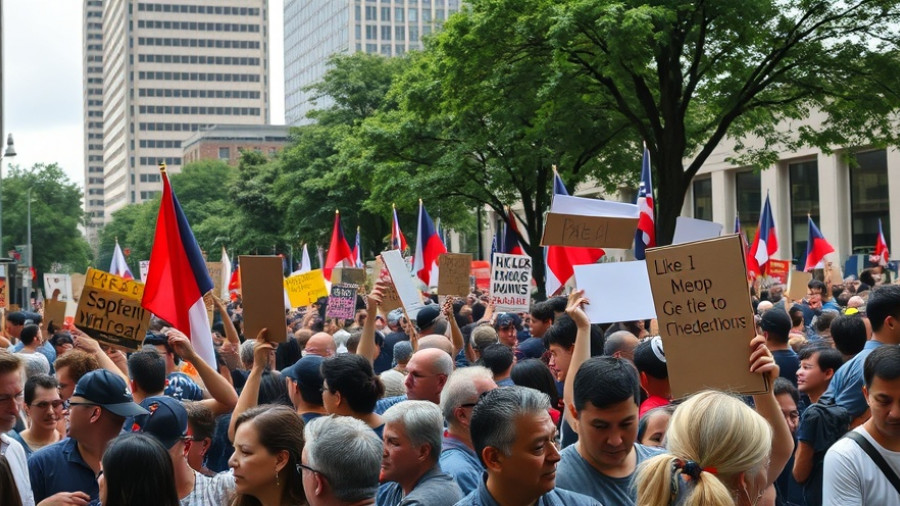 No Kings rally Atlanta with protestors and signs under a cloudy sky.