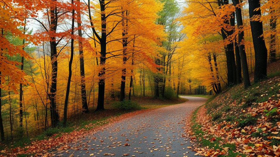 Gorge Trail Brecksville in autumn with colorful leaves and a scenic pathway.