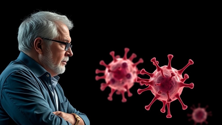 Senior experts discuss Japanese longevity secrets with a vibrant 3D cancer cell illustration.