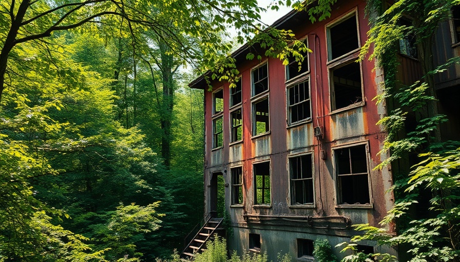 Rusted mining structure on Kaymoor Miners Trail amidst forest.