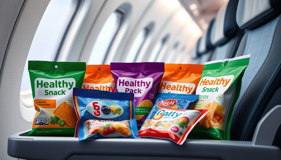 Healthy airplane snacks arranged on a tray during flight.