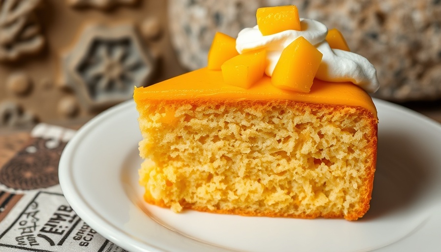 Easy Mango Cake Recipe Refined Sugar-free slice on plate.
