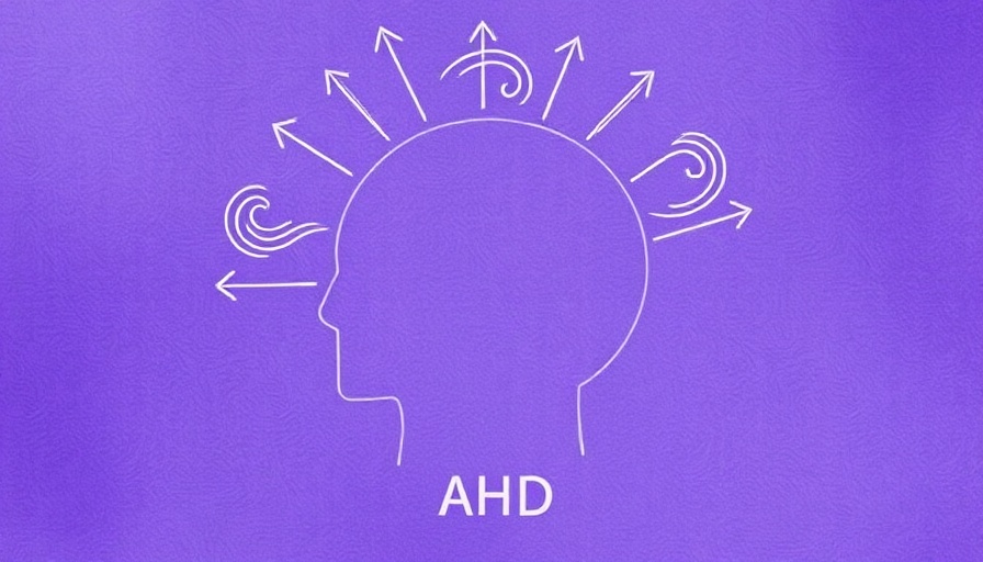 Mindfulness and ADHD concept art with swirling thoughts.