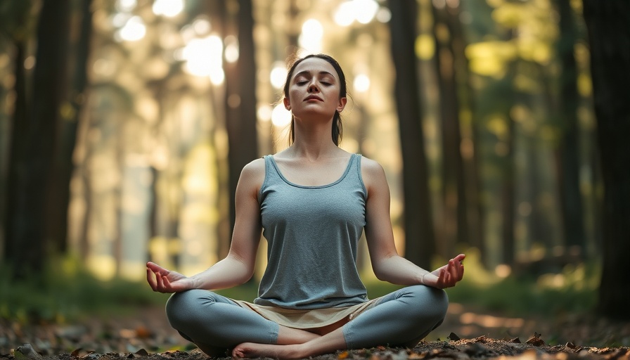 Serene woman practicing mindfulness meditation in a forest setting.