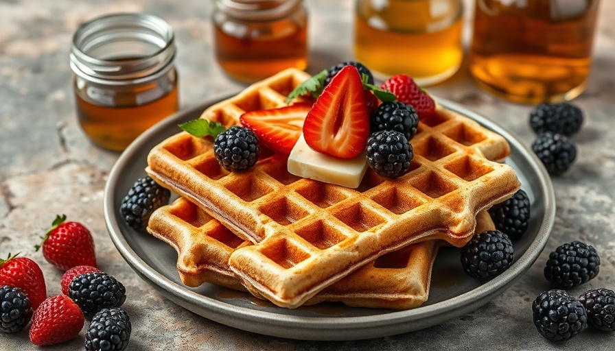 Almond flour waffles topped with butter and fruit.