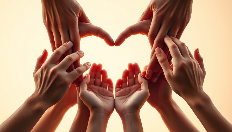 Diverse hands forming a heart symbolizing mindful leaders healing trauma.