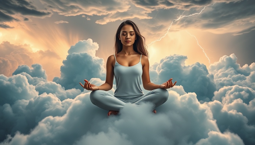 Mindfulness in chronic illness illustrated by woman meditating in storm.