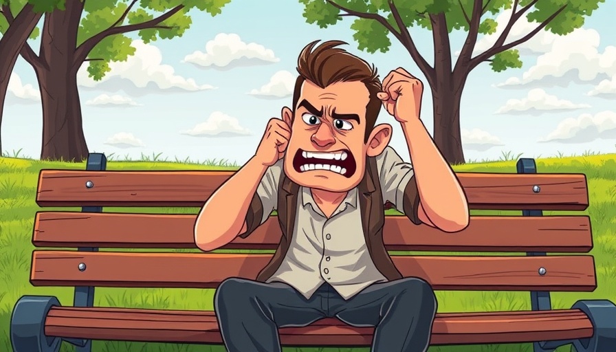 A distressed man experiencing burnout relief techniques in a park setting.