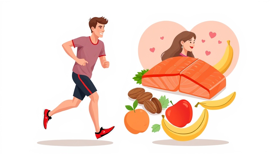 Cartoon showing diet and lifestyle impact on sexual health with jogging man, healthy foods, and couple.