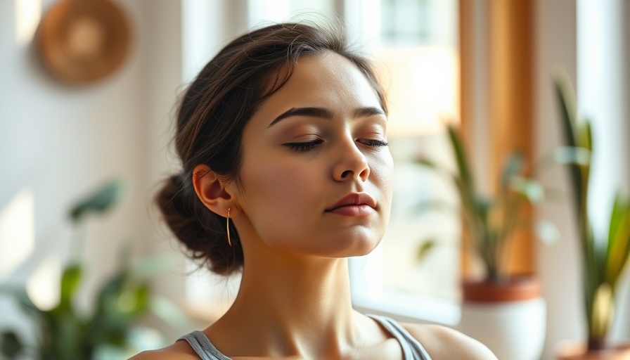 Yoga breathing techniques for better sexual stamina, serene woman practicing indoors.