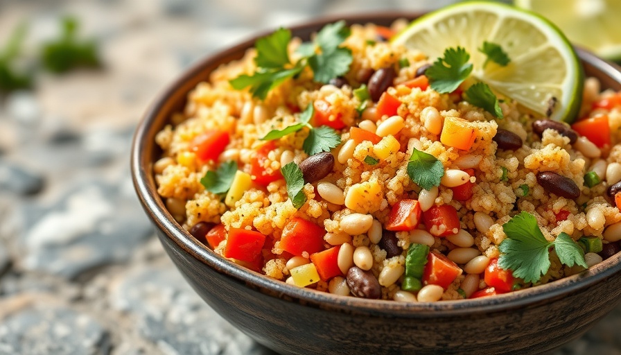 Easy Mung Bean Quinoa and Vegetables salad in a colorful presentation.
