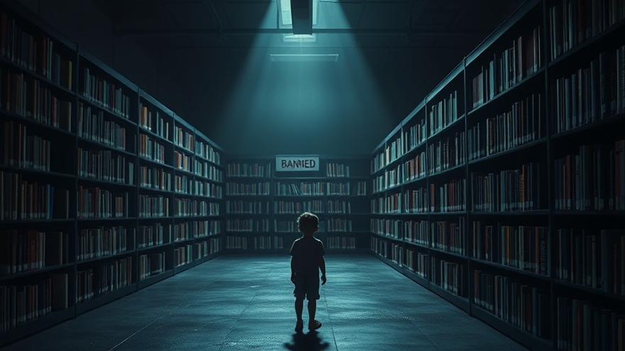 Haunting empty library scene reflecting book censorship in Georgia's literacy culture.