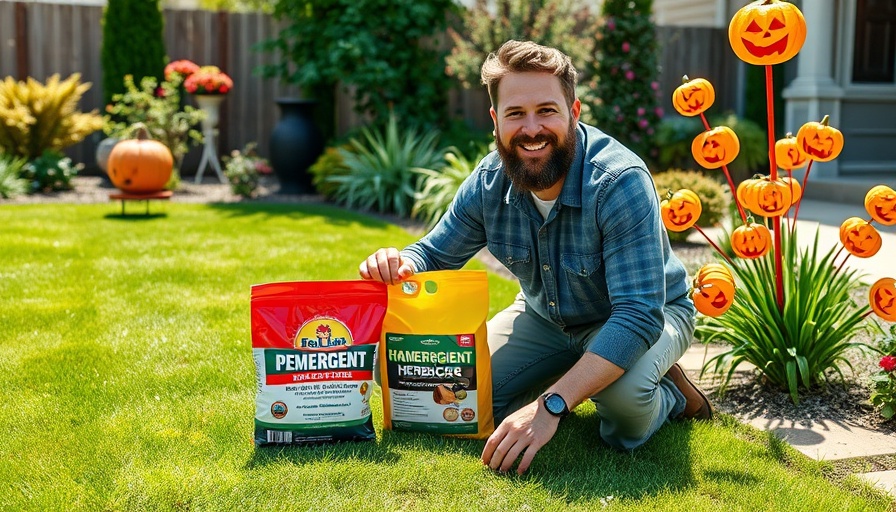Man promoting fall lawn pre-emergent application tips.