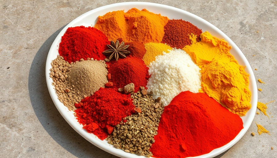 Assorted homemade Moroccan spice blend on white plate.