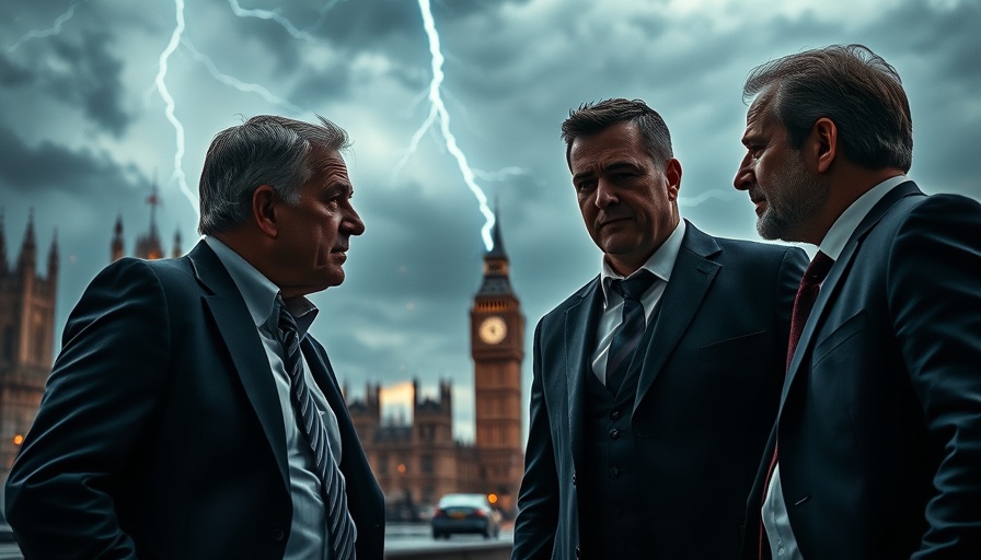 Rich are Fleeing the UK: Dramatic skyline with tense discussion.
