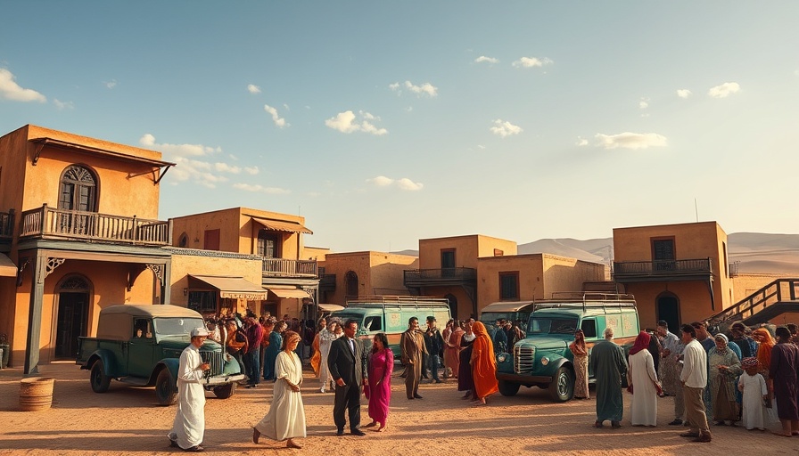 Winter events in Brouq showcasing traditional architecture and vintage trucks.