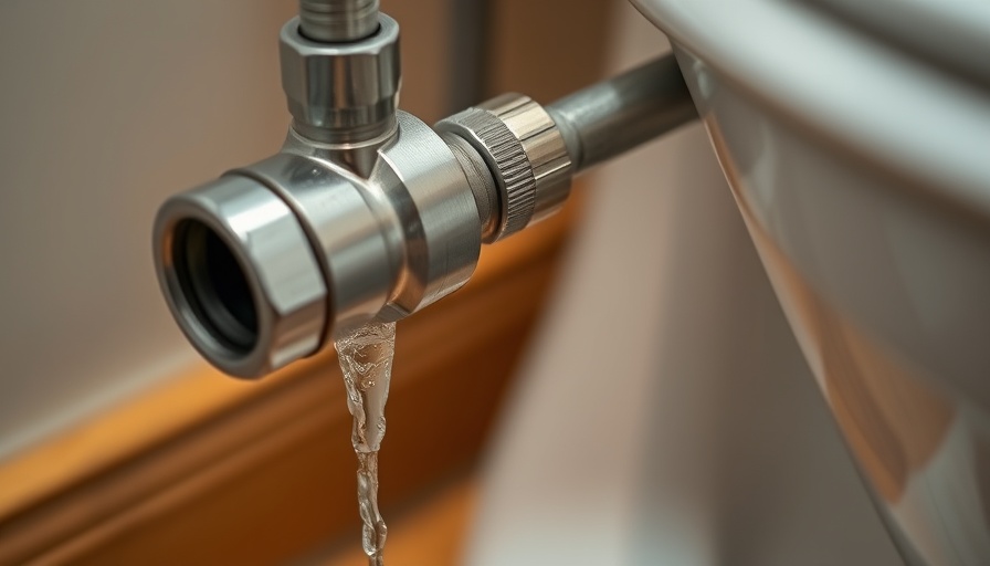 Close-up view of toilet water supply valve and hose.