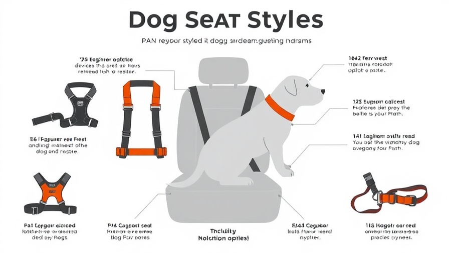 Graphic illustrating types of dog seat belts, including harness, vest, and tether styles.