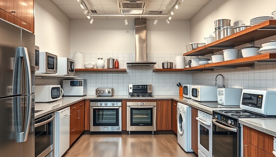 Souq Al Haraj Al Wakrah kitchen equipment display with appliances.