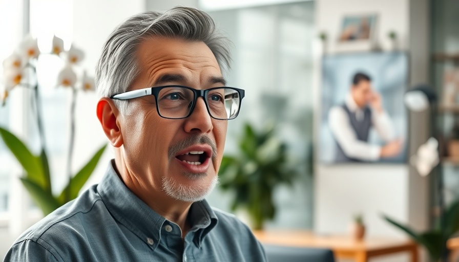 Man discussing 'Why I Broke from the Republicans' topic in a modern office.