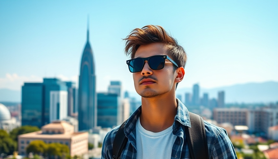 Living in Asunción, Paraguay with city skyline and man in foreground.
