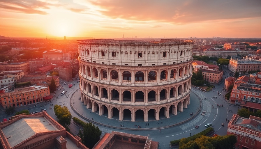Aerial view of Colosseum in Rome at sunset, best international destinations.