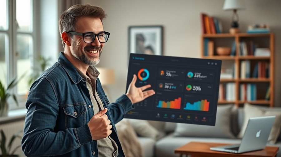 Man showcasing a home assistant dashboard in a cozy room setting.