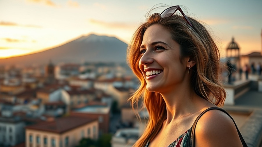 Affordable Living in Catania - Woman enjoying city view at sunset.
