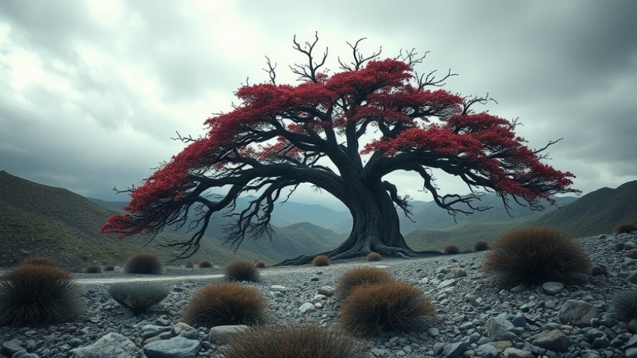 Nature’s Secret You Were Never Meant to Find features a dragon blood tree in a surreal setting.