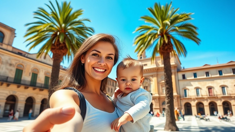 Solo mother traveling the world with baby in historic European city.