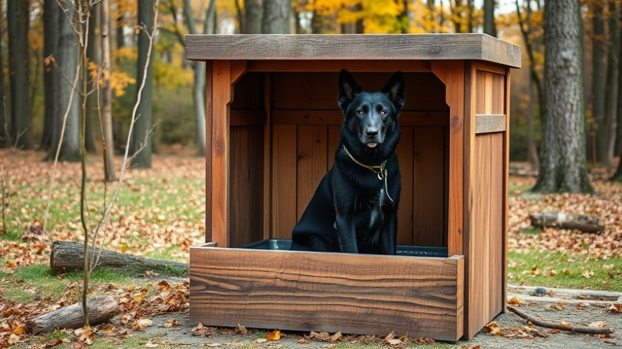 DIY dog wash station in a wooded area with a calm German Shepherd.