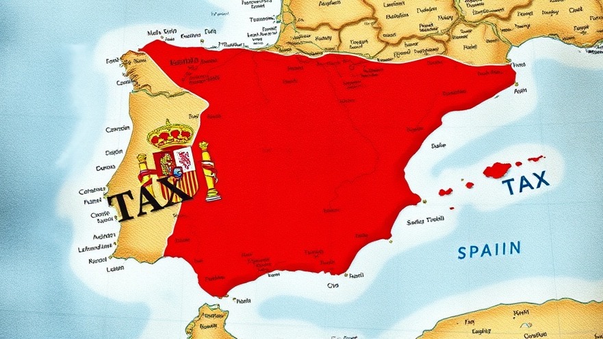 Map of Spain highlighting tax symbol for tax planning.