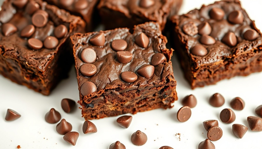Banana Bread Brownies with chocolate chips on white surface.