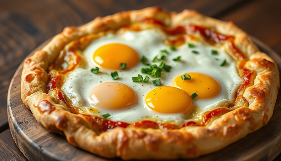 Savory breakfast galette with eggs, cheese, and herbs, close-up.