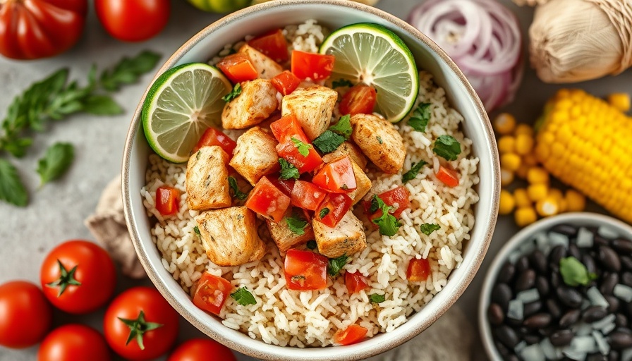 Vibrant Salsa Chicken and Rice Bowl with fresh lime and vegetables