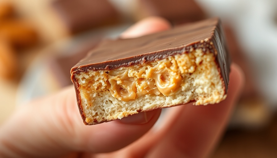 Close-up of Protein Peanut Butter Twix Bars cut in half.