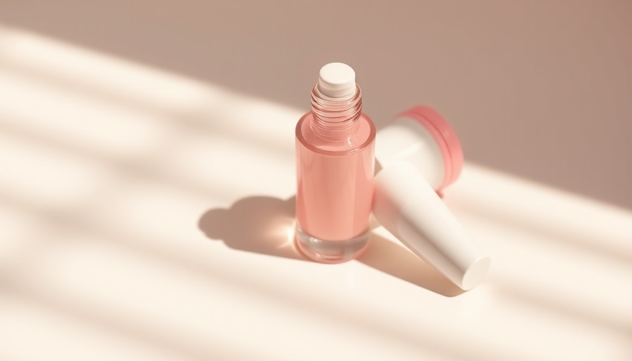 Serum bottle and applicator under striped light for health in the new 50s.