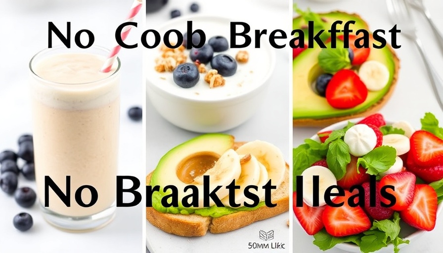 Collage of no cook breakfast ideas with healthy ingredients.