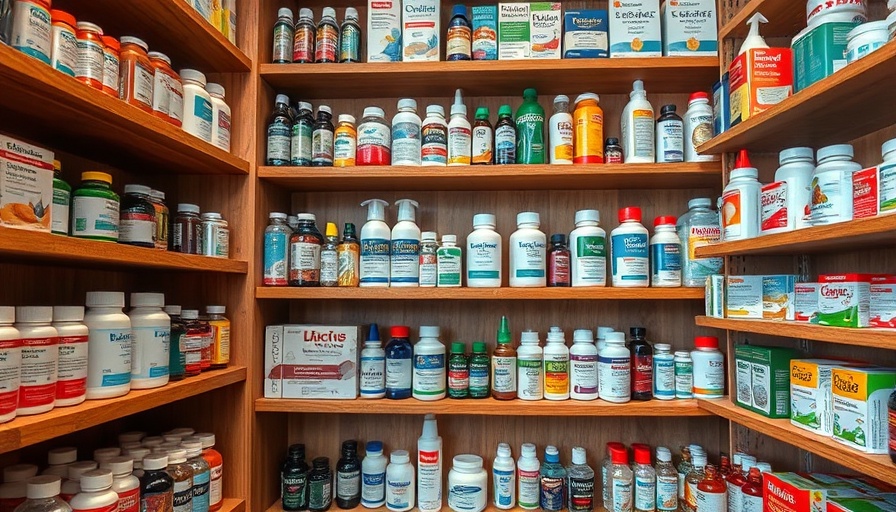 Managing flu symptoms at home: organized shelf with medicine supplies.