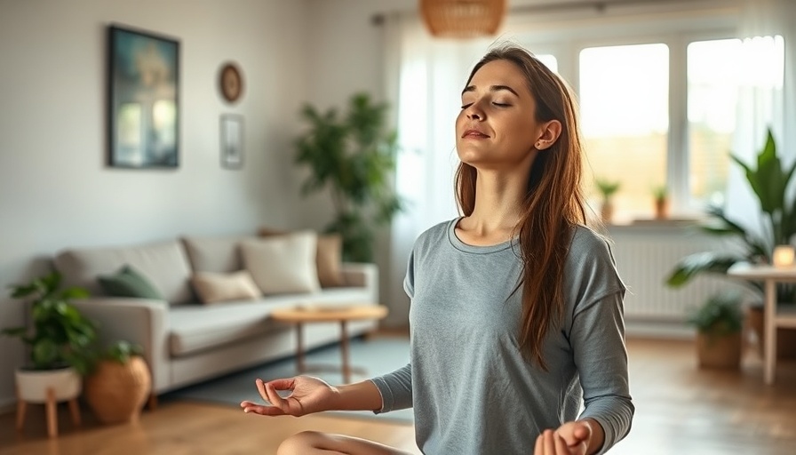 Woman practicing breathwork for entrepreneurs in a serene living room.